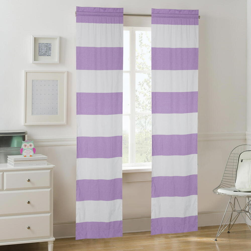 Your Zone Cabana Stripe Room Darkening Curtain Panel Set of 2 Purple 30"W x 84"L